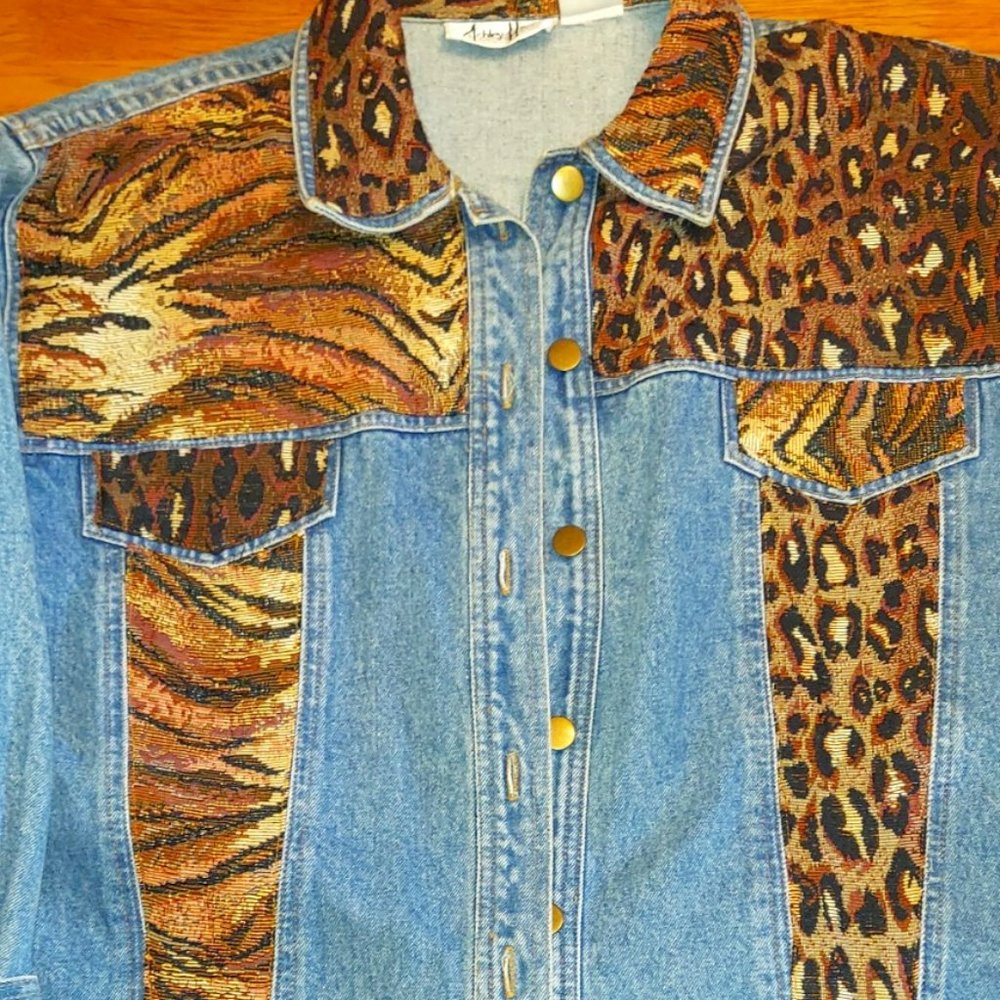 Vintage Ashley Hill Denim Jacket Leopard and Tiger Accents Thigh Length Medium